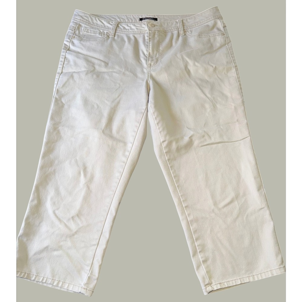 Roz & Ali Womens Plus 16 Beige Capri Pants Neutral Cropped Coastal Grandma Twee